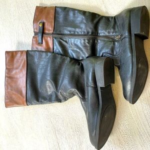Ruche Brown and Black Side Zip Knee High Boots